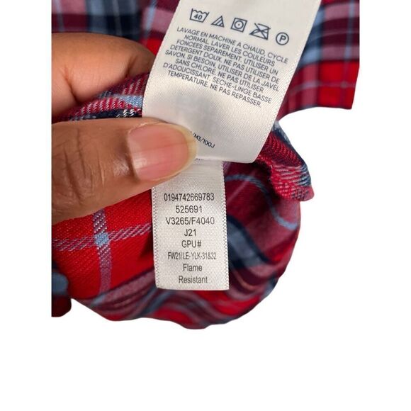 Lands’ End Girls Flannel Nightgown 16 Navy Red Plaid Flame Resistant - Picture 3 of 4